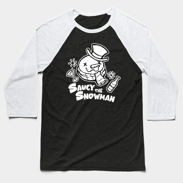 Saucy the Snowman - Frosty Humor - White Outlined Version Baseball T-Shirt by Nat Ewert Art